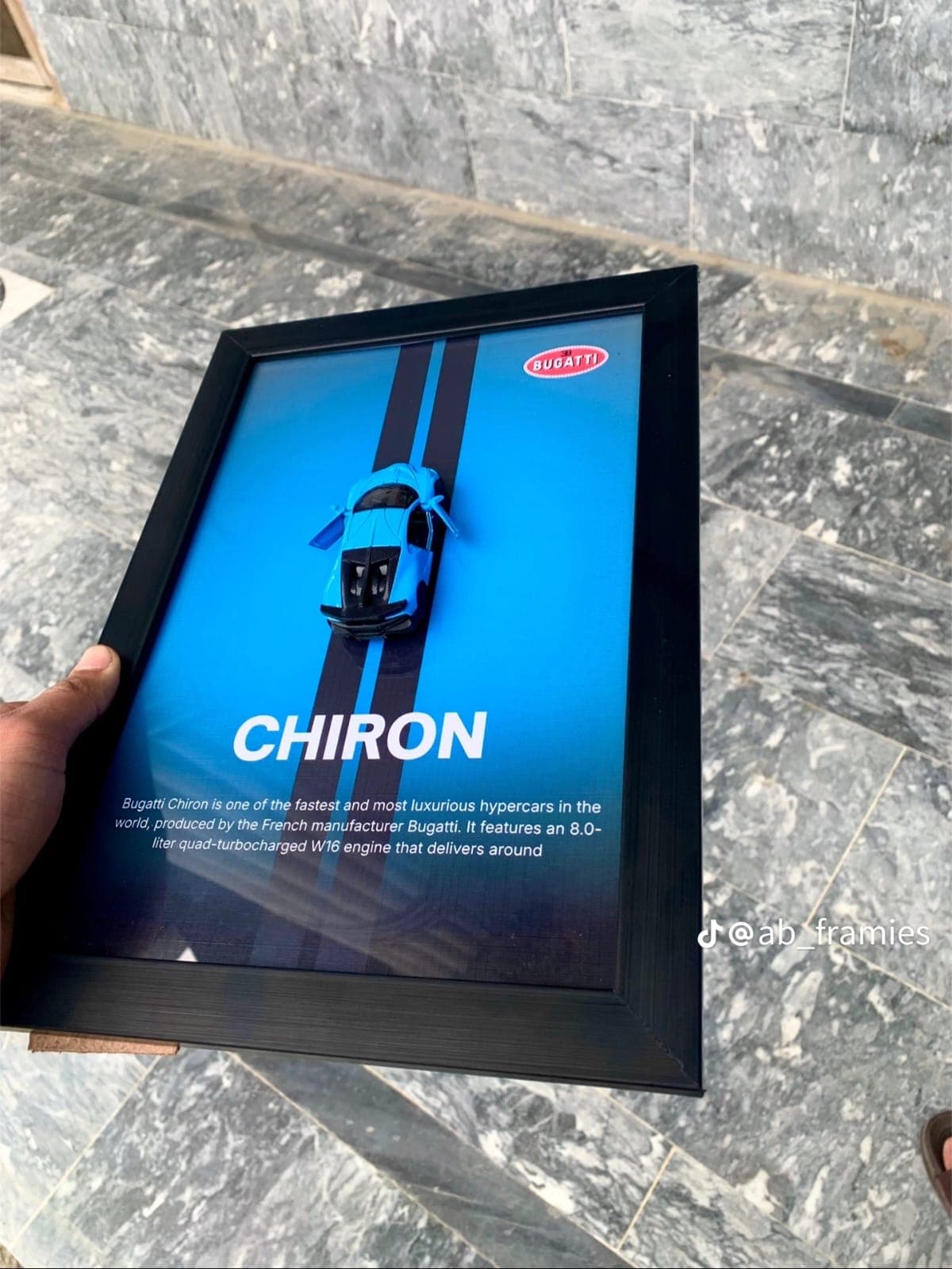 Bugatti Chiron, a framed Bugatti die-cast build